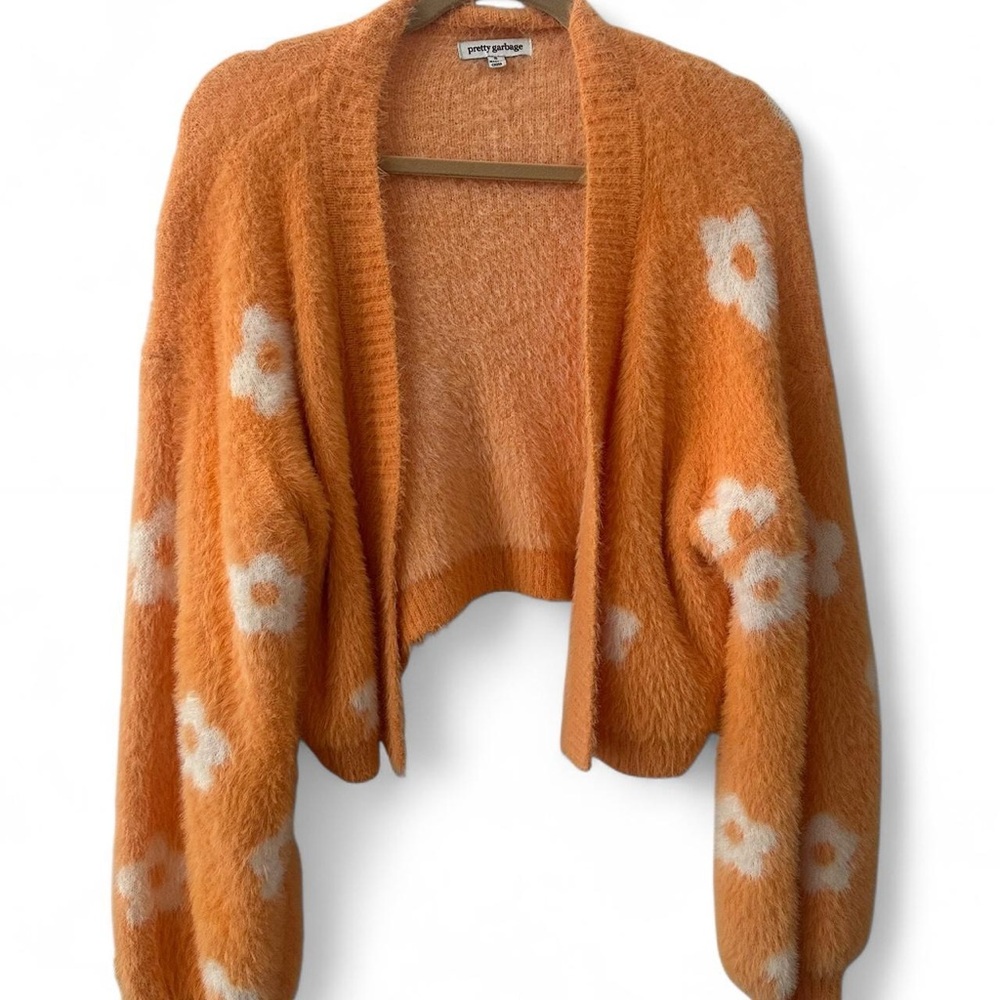 Orange Floral Knit Cardigan